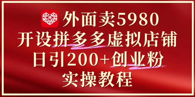 外面卖5980开设拼多多虚拟店铺：单日引流200+创业付费粉实战教程-非常互娱
