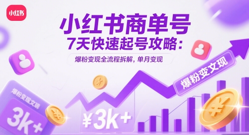 小红书商单号7天快速起号攻略：爆粉变现全流程拆解，单月变现3k+-非常互娱