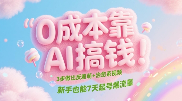 0成本靠AI搞钱！3步做出反差萌+治愈系视频，新手也能7天起号爆流量-非常互娱