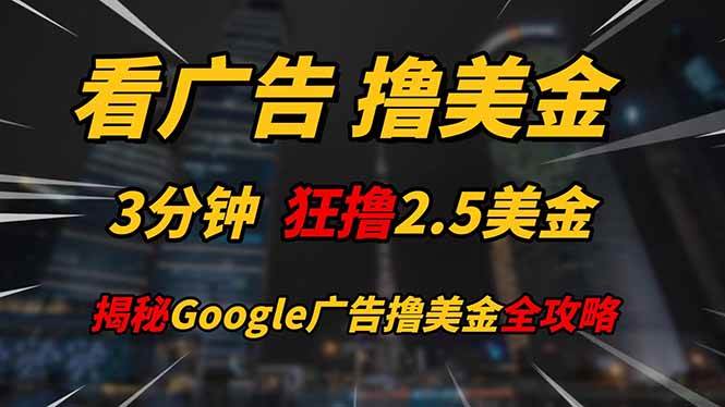 （14701期）看广告，撸美金！！3分钟赚2.5美金！！日入200美金不是梦！揭秘Google…-非常互娱