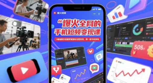 爆火全网的手机短视频变现课，0基础教你拍摄剪辑涨粉运营变现，用一部手机挣钱-非常互娱