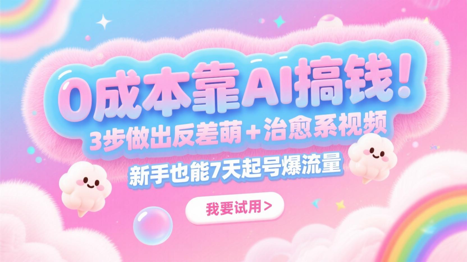 0成本靠AI搞钱！3步做出反差萌+治愈系视频，新手也能7天起号爆流量，月入5位数-非常互娱