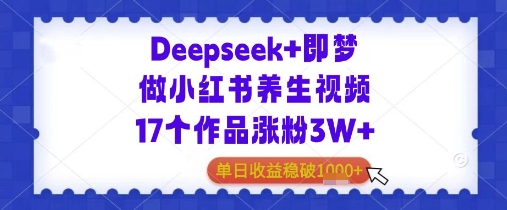 Deepseek+即梦做小红书养生视频17个作品涨粉3W+单日收益几张-非常互娱