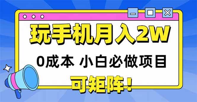 （14879期）玩玩手机月入20000+，0成本小白必做项目，可矩阵-非常互娱