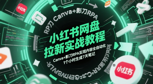 小红书网盘拉新实战教程，Canva+影刀RPA实现内容全自动化，1个小时生成7天笔记-非常互娱