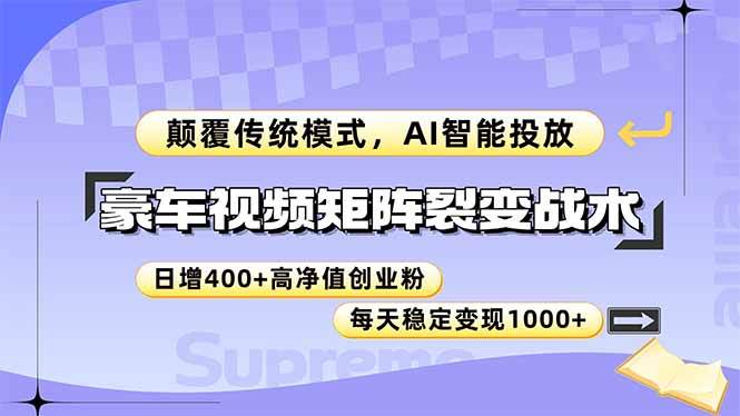 （14903期）豪车视频矩阵裂变战术，颠覆传统模式，AI智能投放，日增400+高净值创业…-非常互娱