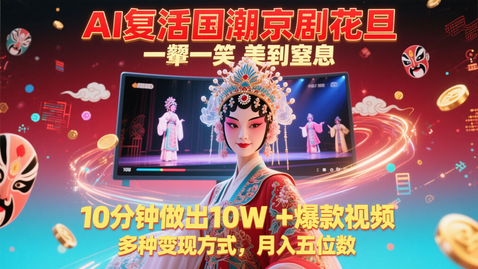 AI复活国潮京剧花旦，一颦一笑美到窒息，10分钟做出10W+爆款视频，多种变现方式-非常互娱