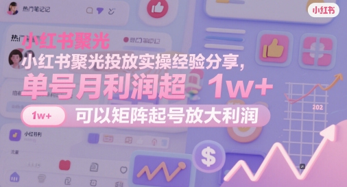 小红书聚光投放实操经验分享，单号月利润超1w+，可以矩阵起号放大利润-非常互娱